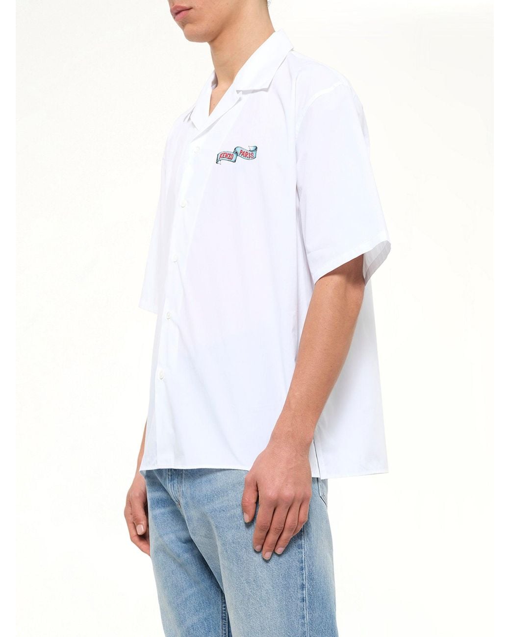 KENZO White Jumping Tiger Hawaiian Short Sleeve Shirt for men