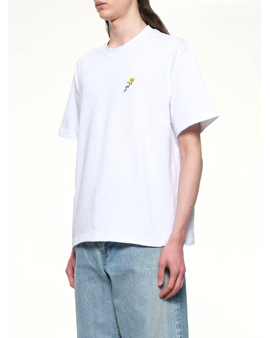 vowels White Floral Embroidered T-Shirt for men