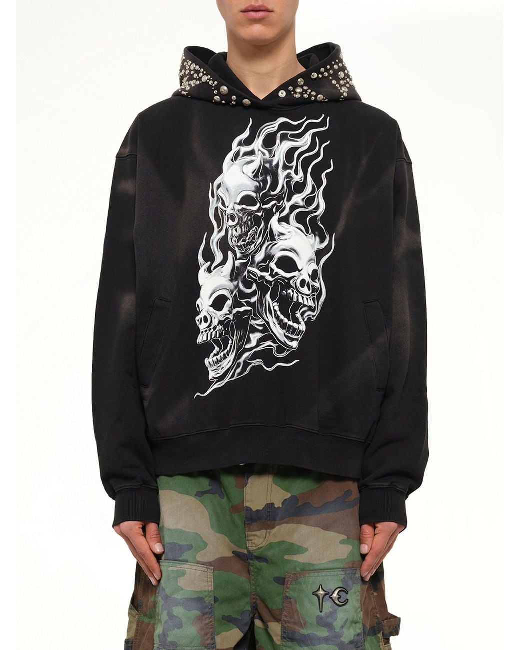THUG CLUB Black Hotheaded Riding Skull Hoodie for men