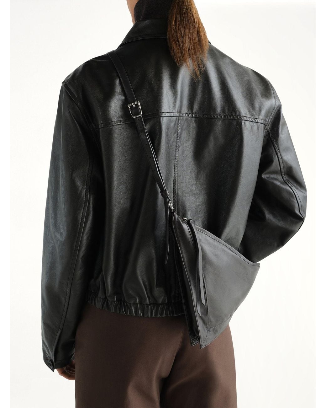 Lemaire Brown Pocket Scarf Shiny Nappa Leather Bag