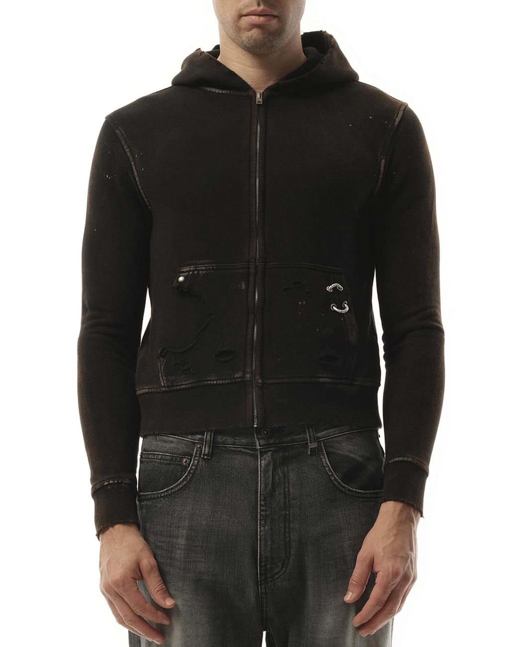 【WE11DONE】 Pierced Zip-Up Hoodie Black we11done Pierced Zip-Up Hoodie in Black | Lyst Canada