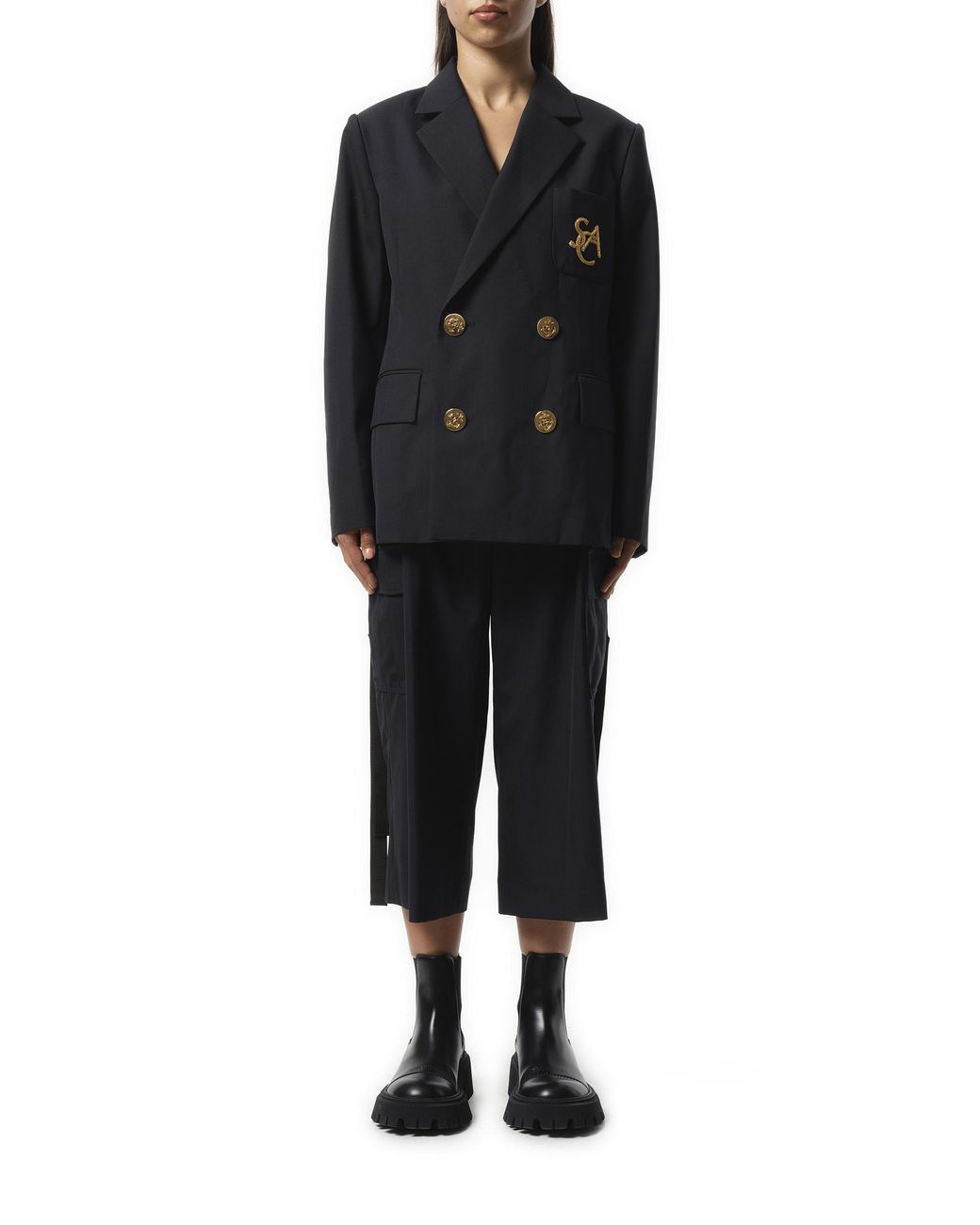 【SACAI】Emblem Silk Blend Single Jacket Sacai Emblem Suiting Jacket, 100% Cupro in Black | Lyst
