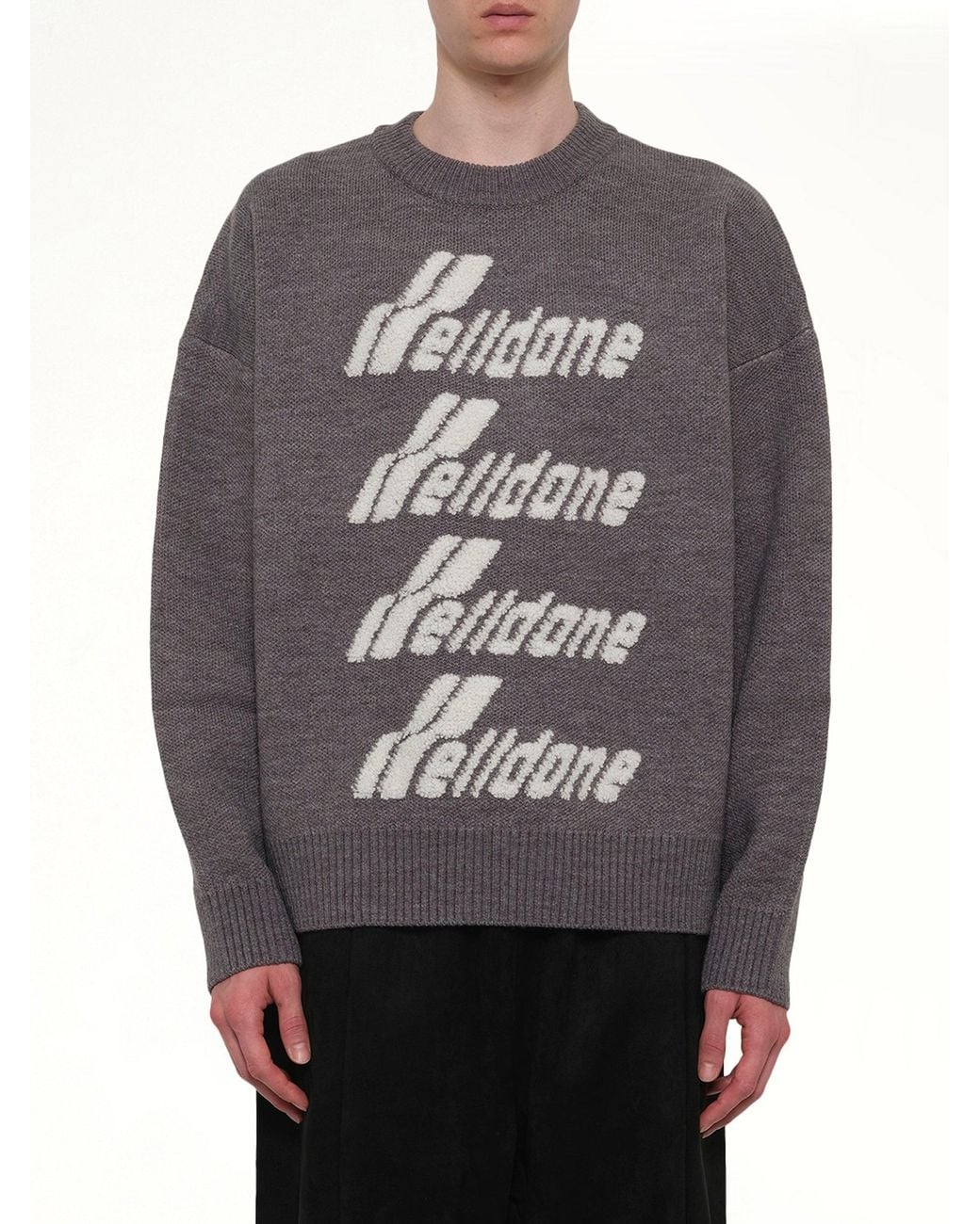we11done Gray Logo Pile Knit Sweater for men