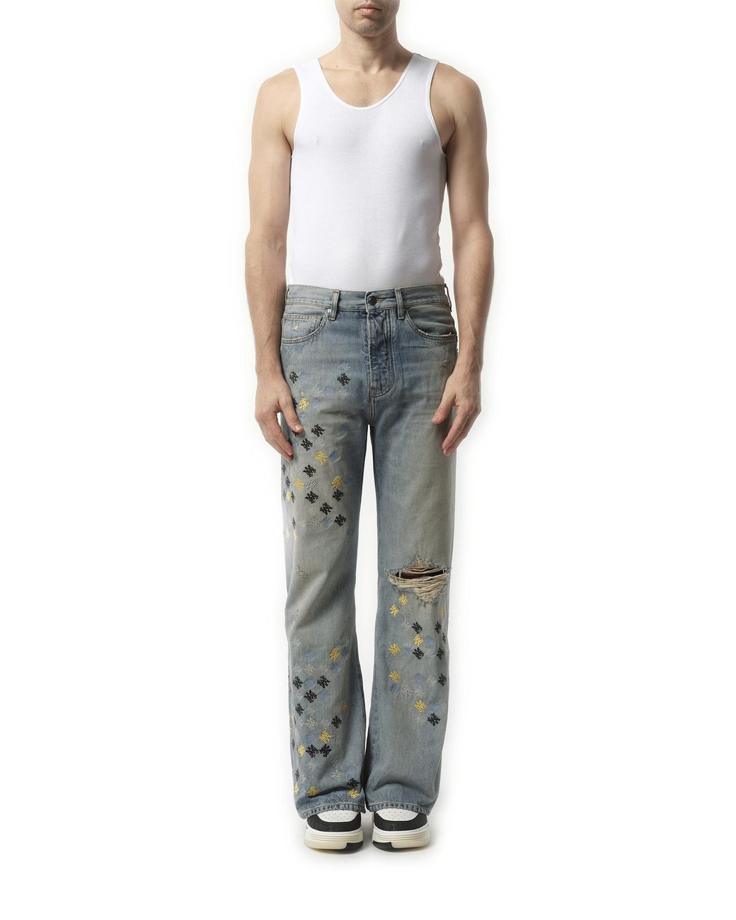 Amiri Ma Quad Embroidered Flare Jeans, 100% Cotton in Grey for Men