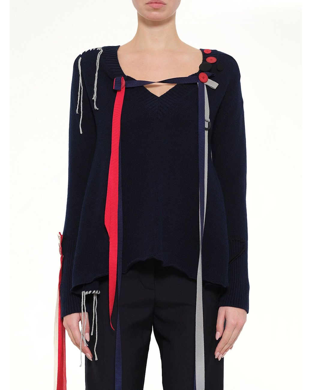 Loewe Blue V Neck Ribbons Sweater