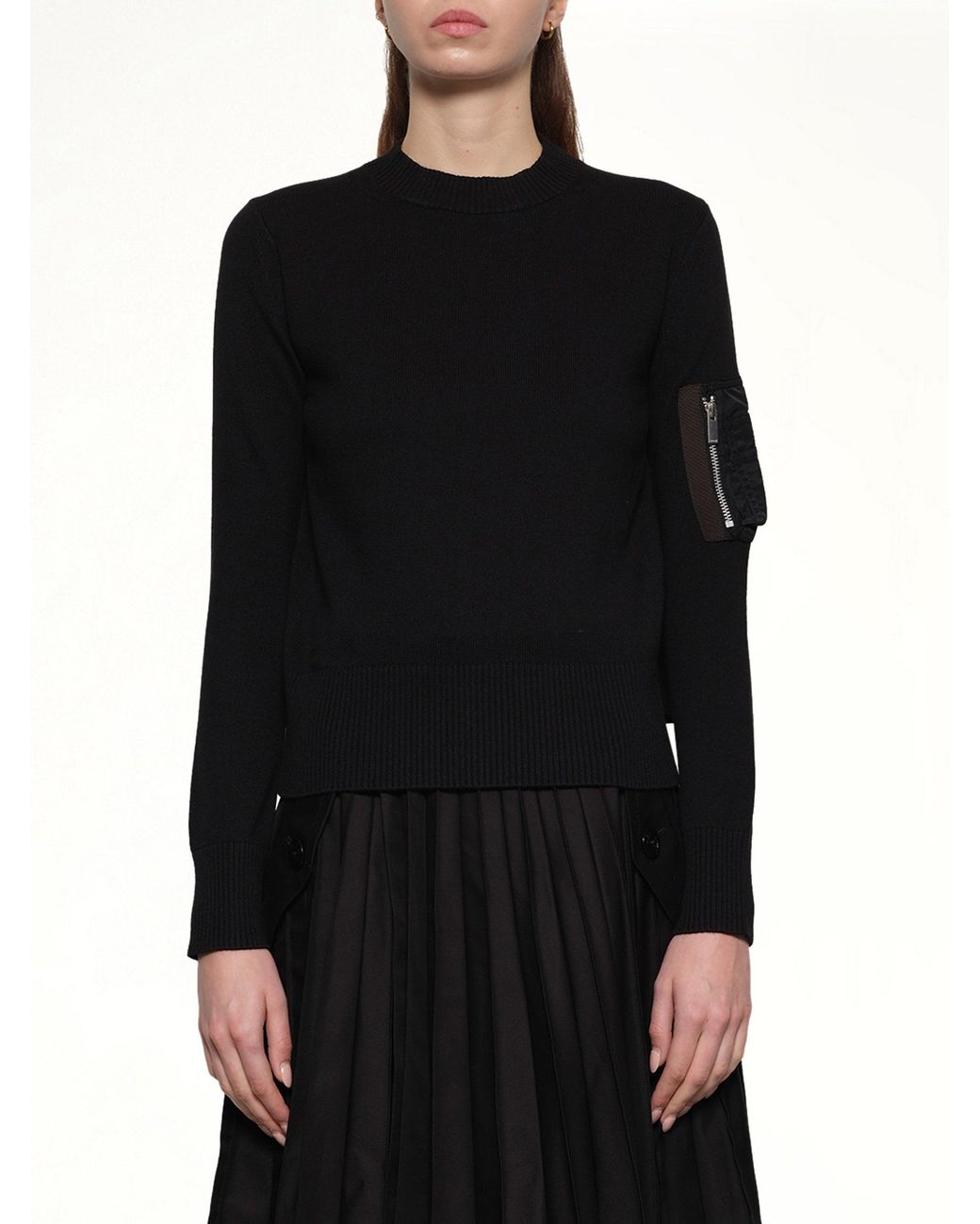Sacai Black Nylon Twill X Cotton Knit Pullover