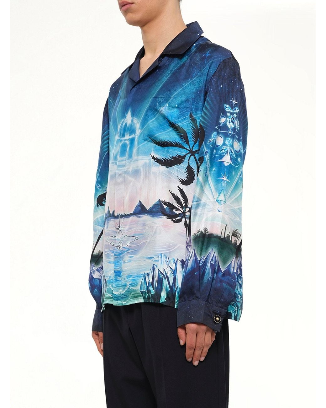 Casablanca Blue Crystal Alchemy Cuban Collar Ls Shirt for men