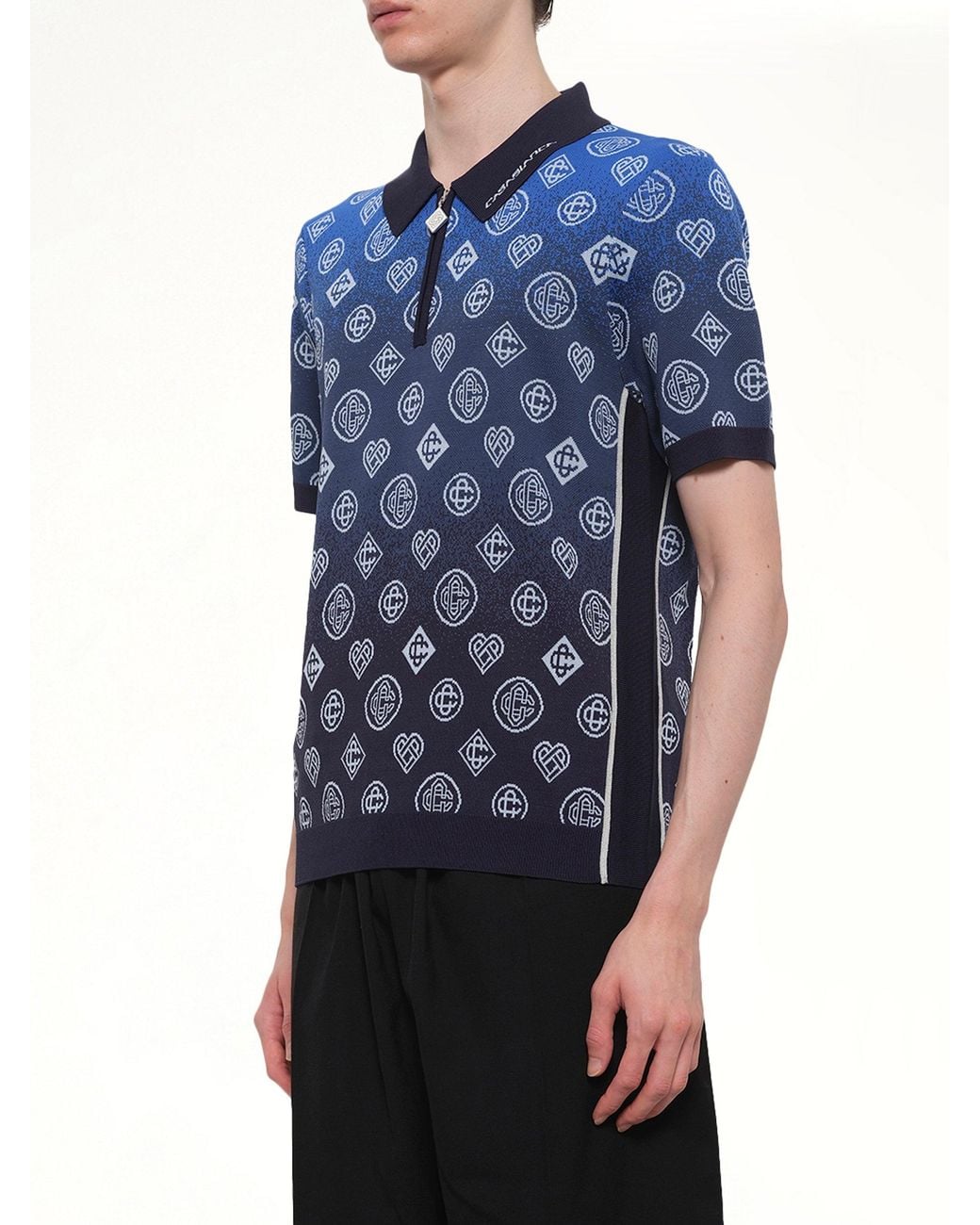 Casablanca Blue Gradient Monogram Polo Shirt for men