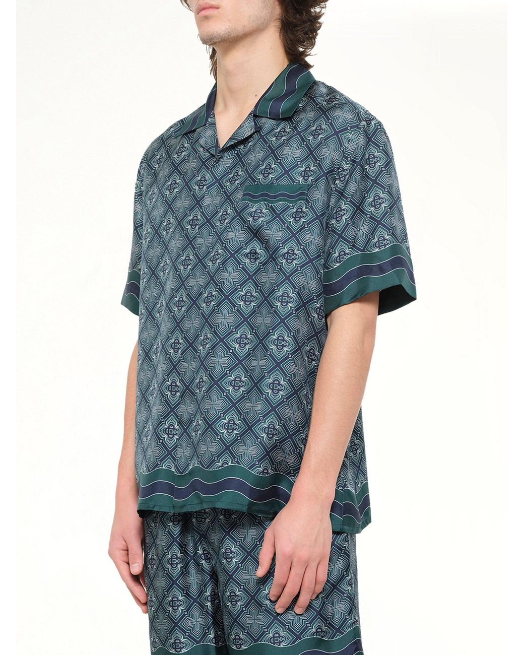 Casablanca Blue Radiating Monogram Cuban Collar Ss Shirt for men