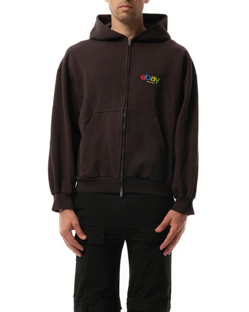 Balenciaga Ebay Zip-Up Hoodie, 100% Cotton, Size: Medium in Black