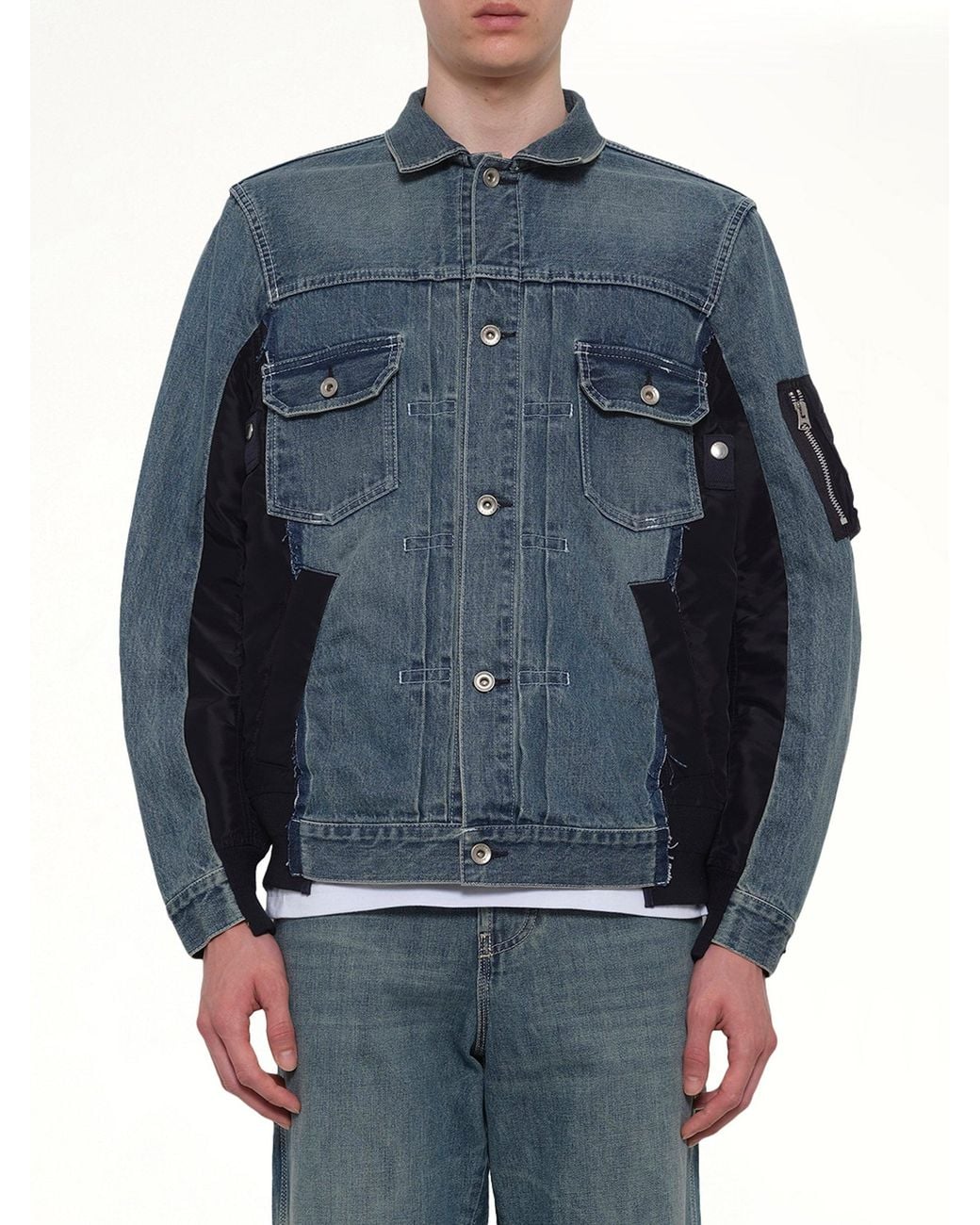 Sacai Blue Denim X Nylon Twill Jacket for men