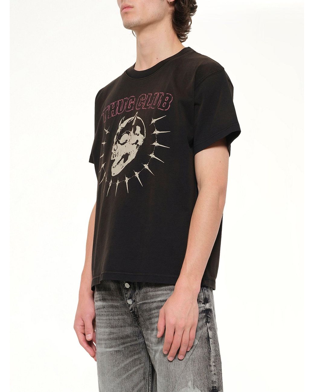 THUG CLUB Black Vintage Riding Skull T-Shirt for men