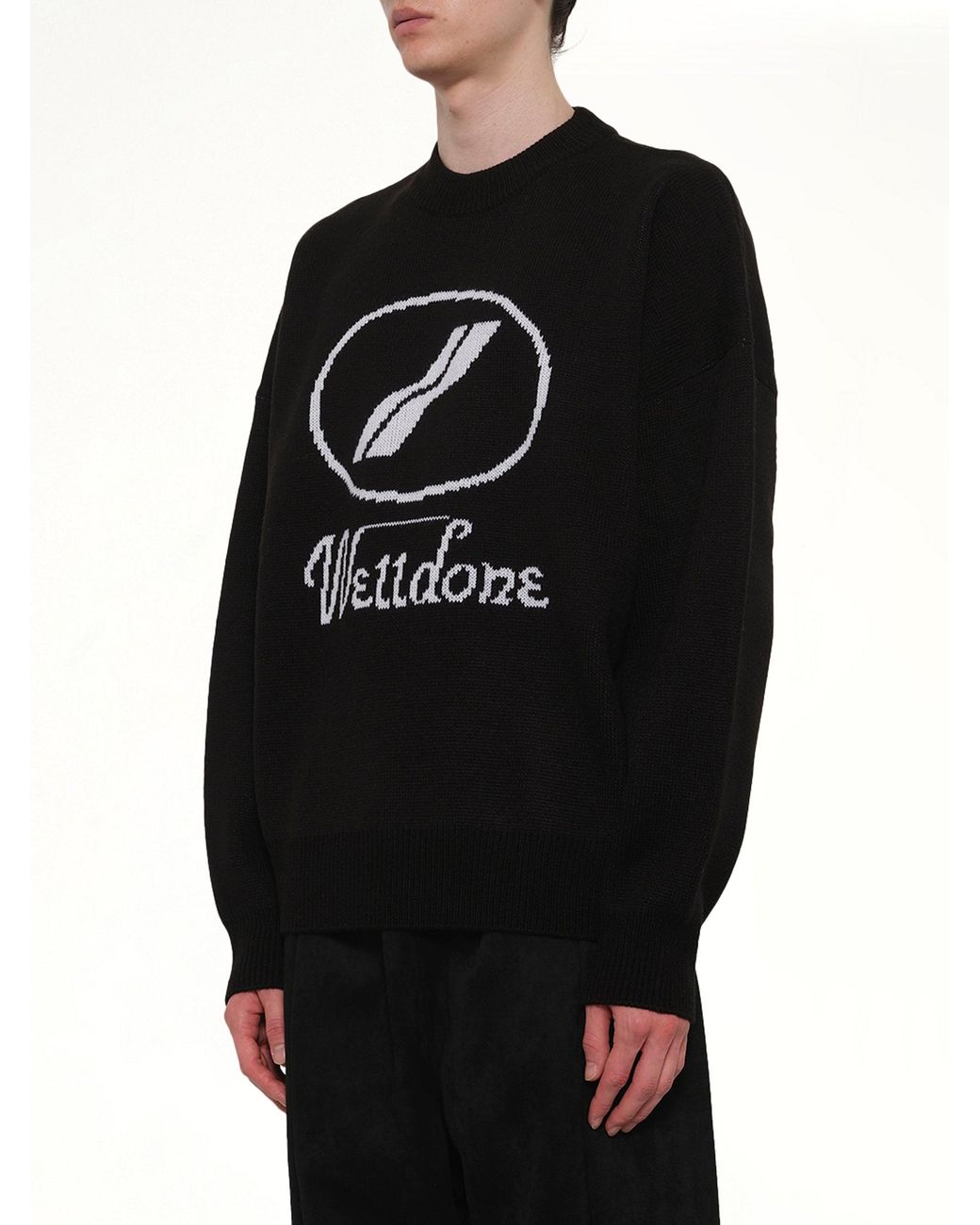 we11done Black Logo Jacquard Intarsia Sweater for men