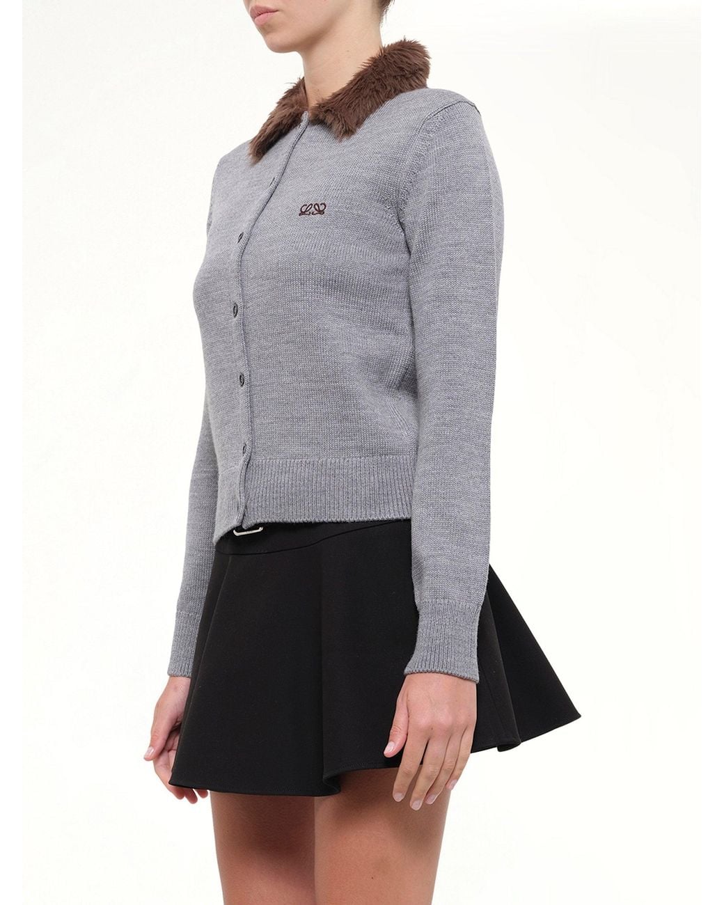 Loewe Gray Fur Collar Cardigan