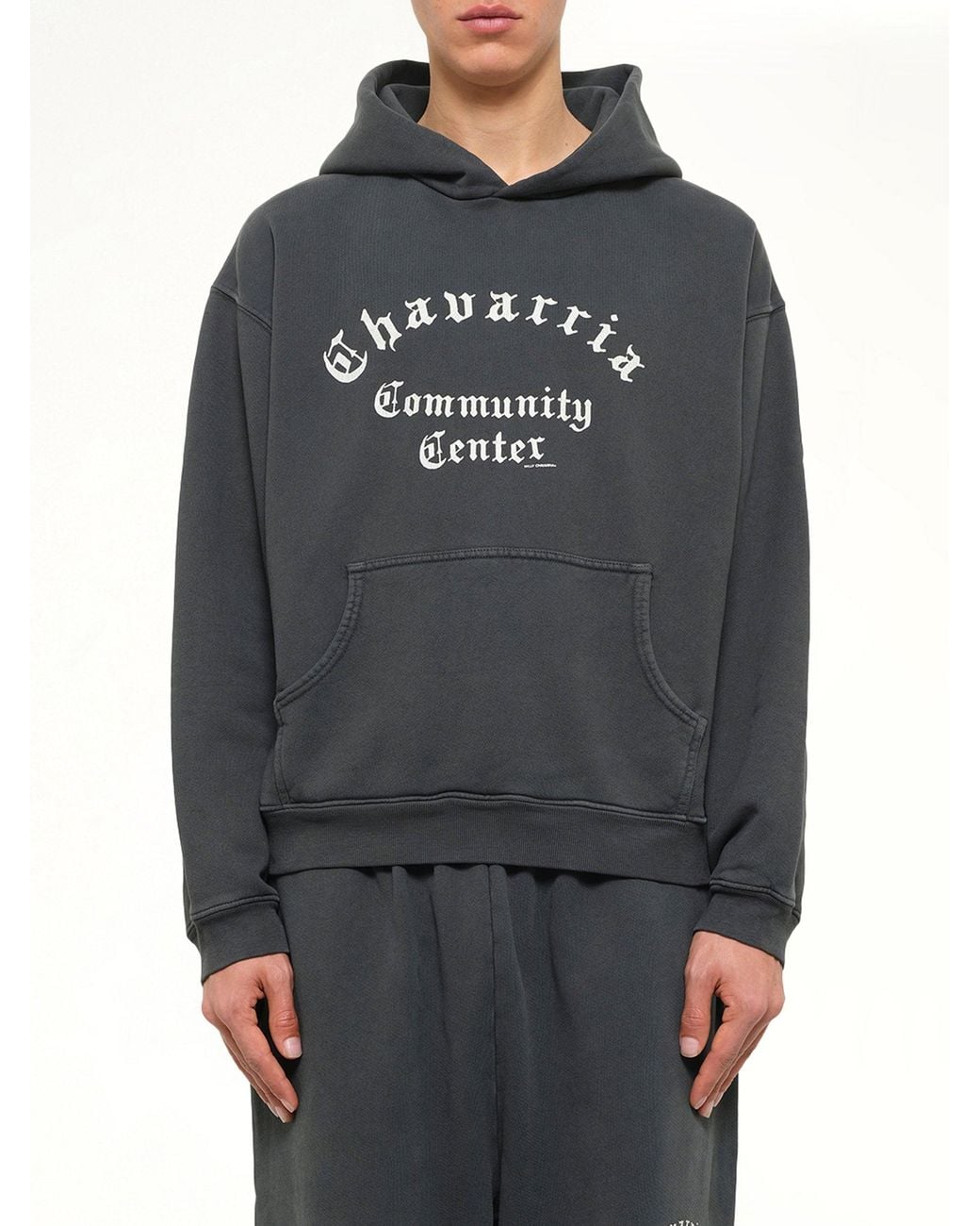 Willy Chavarria Gray Chavarria Community Center Shrunken Hoodie for men