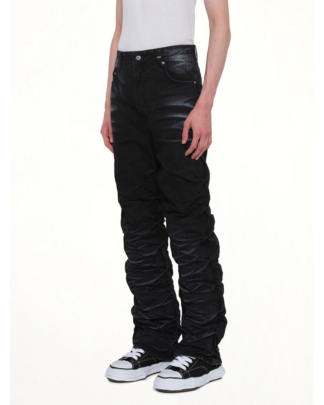 we11done Black Textured Fold Denim Jeans for men