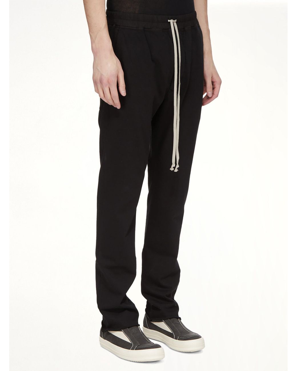 Rick Owens Black Relaxed Fit Trousers With Contrasting Drawstring And Gathered Hem for men