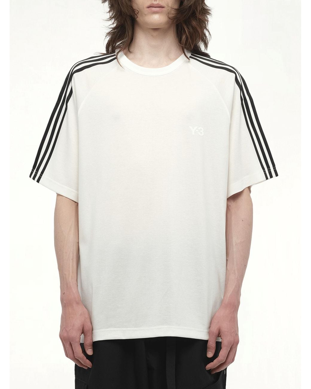 Y-3 White Wire Stripe Short Sleeve T-Shirt for men