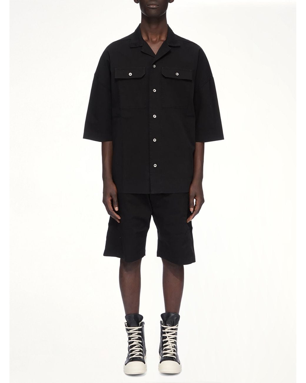 Rick Owens Black Cotton Twill Magnum Tommy Shirt for men