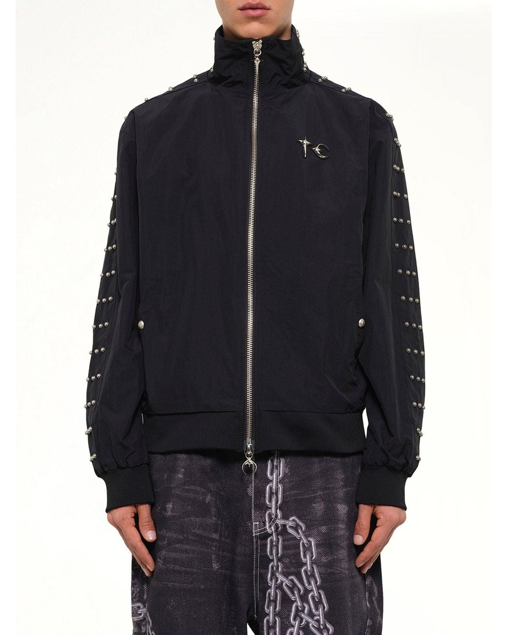 THUG CLUB Blue Triple Line Stud Track Jacket for men