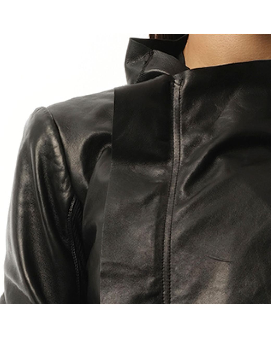Rick Owens Low Neck Biker Jacket, Long Sleeves, 100% Lamb Leather