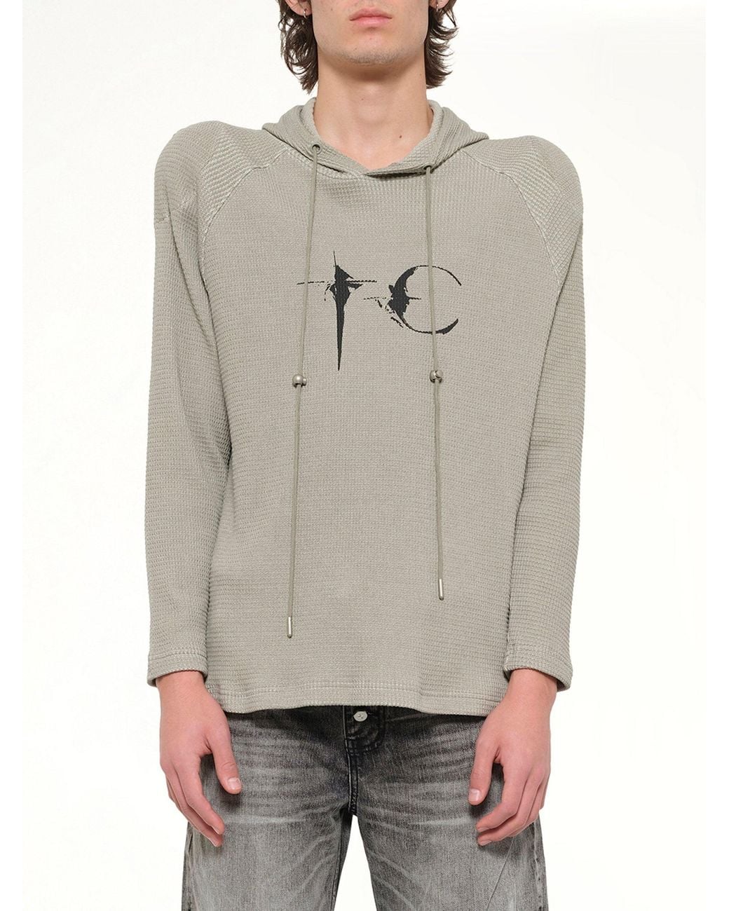 THUG CLUB Gray Bulk Shoulder Waffle Hoodie for men