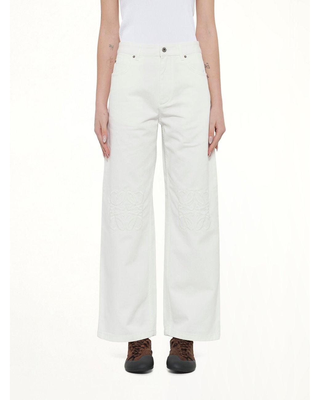 Loewe White Tonal Anagram Baggy Jeans Af