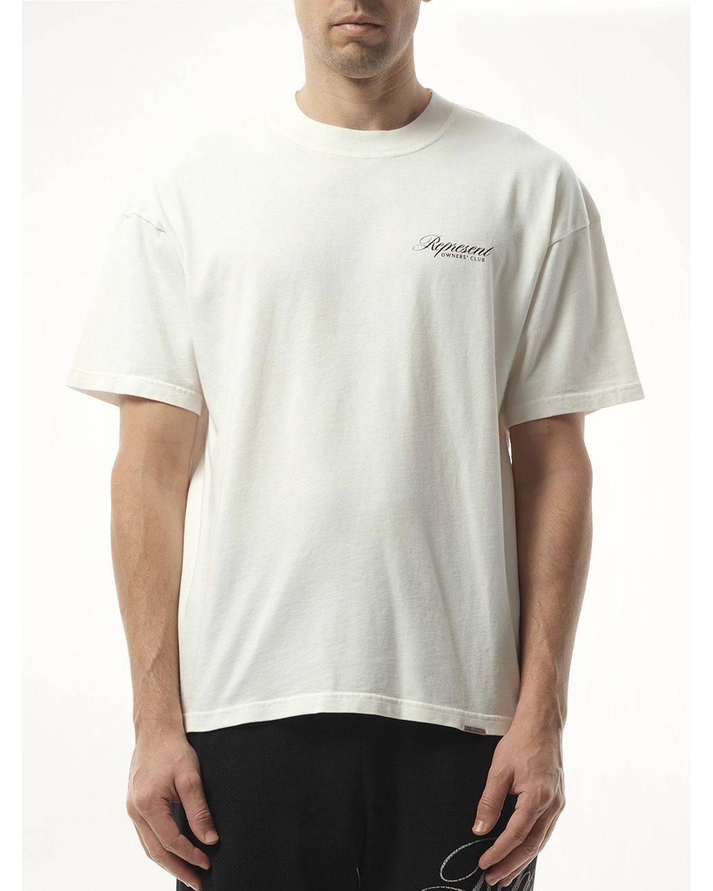 Represent White Owners Club Script T-Shirt, Short Sleeves, 100% Cotton, Size: Large for men