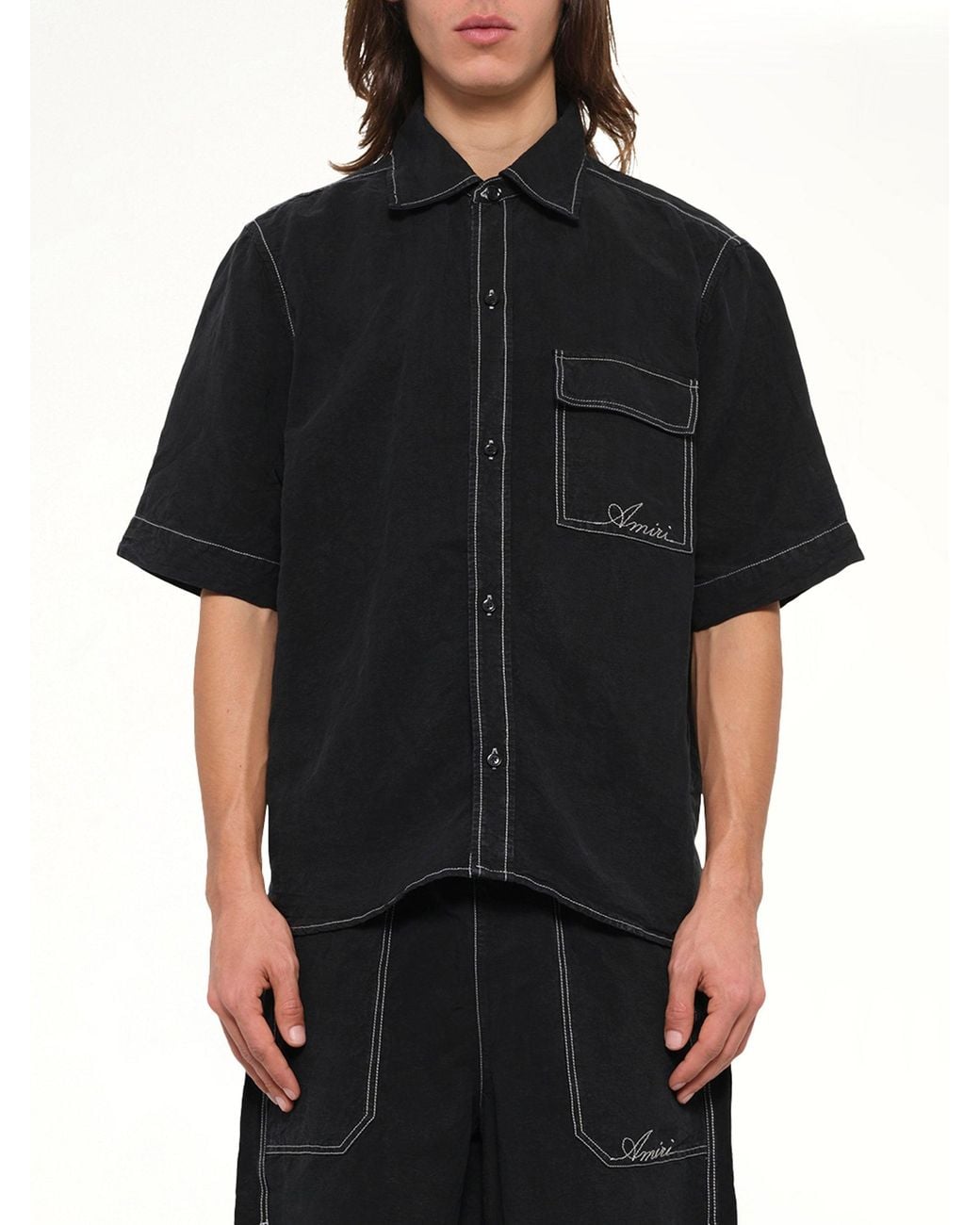 Amiri Black Script Linen Pocket Shirt for men