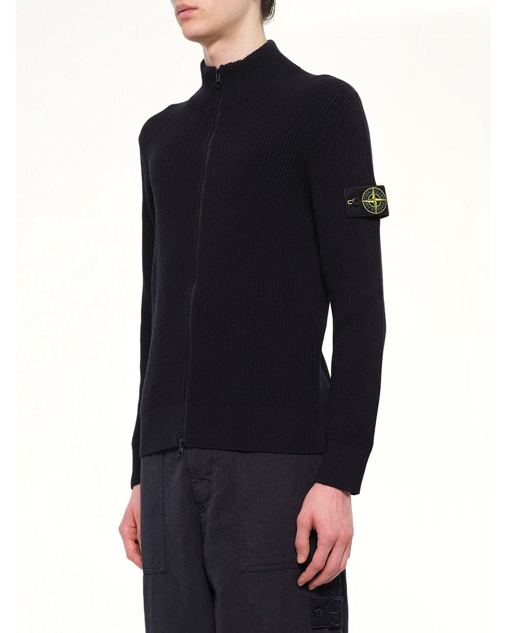 Stone Island Blue 5100017 Full Rib Rws Wool Cardigan for men