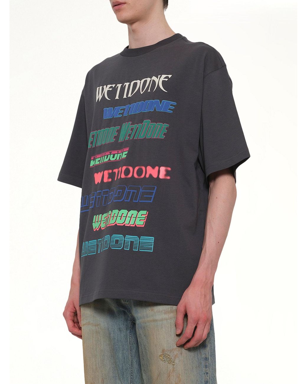 we11done Gray Multi Logo T-Shirt for men