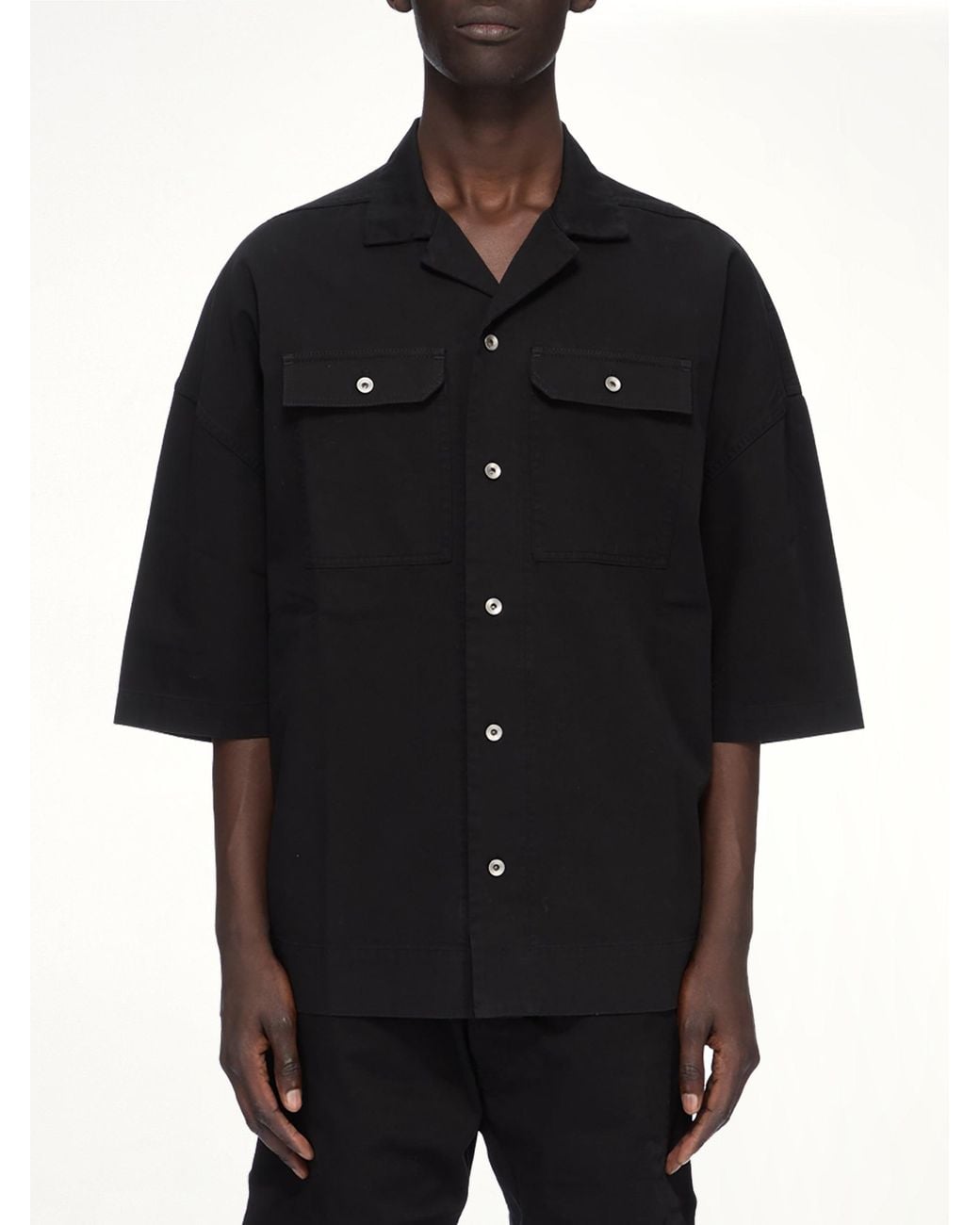 Rick Owens Black Cotton Twill Magnum Tommy Shirt for men
