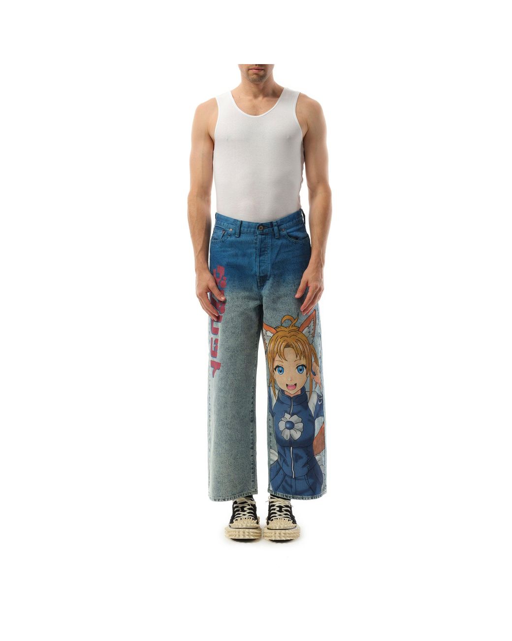 Doublet Anime Hand-Painting Denim Pants, 100% Cotton, Size