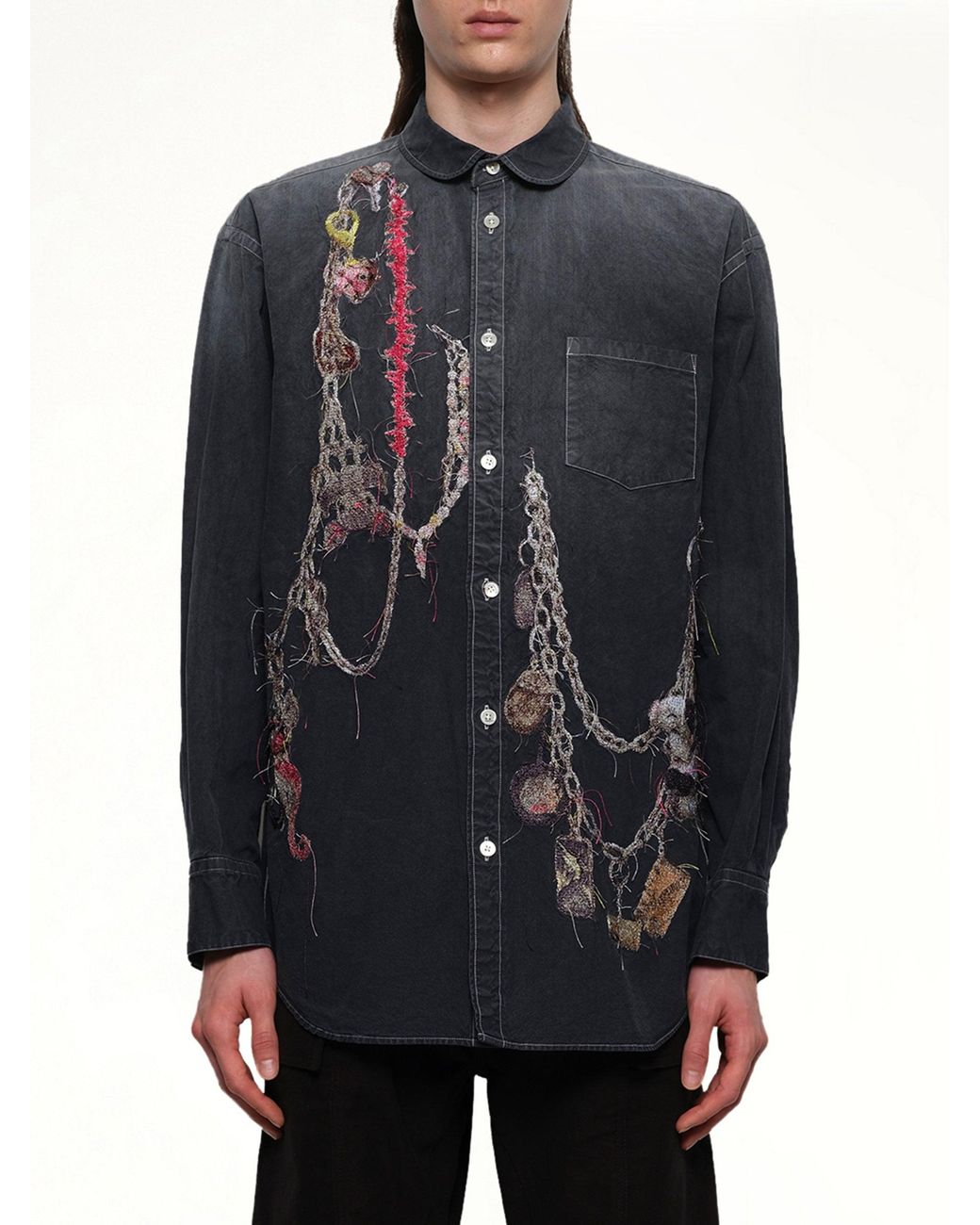 Doublet Blue Embroidered Chain Shirt for men