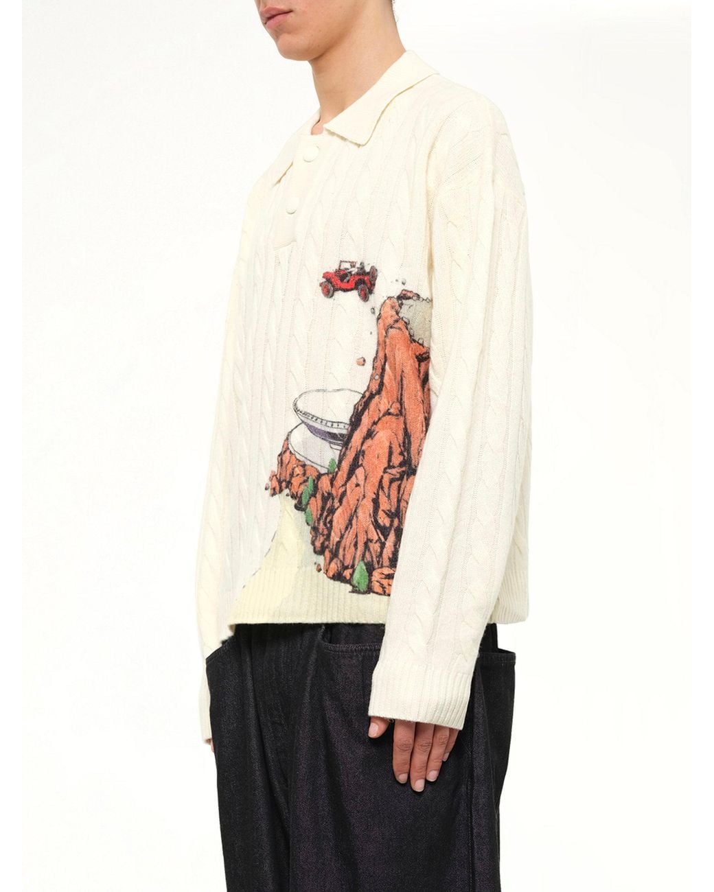 House of Errors Natural Cliff Crash Cable Knit Rugby for men