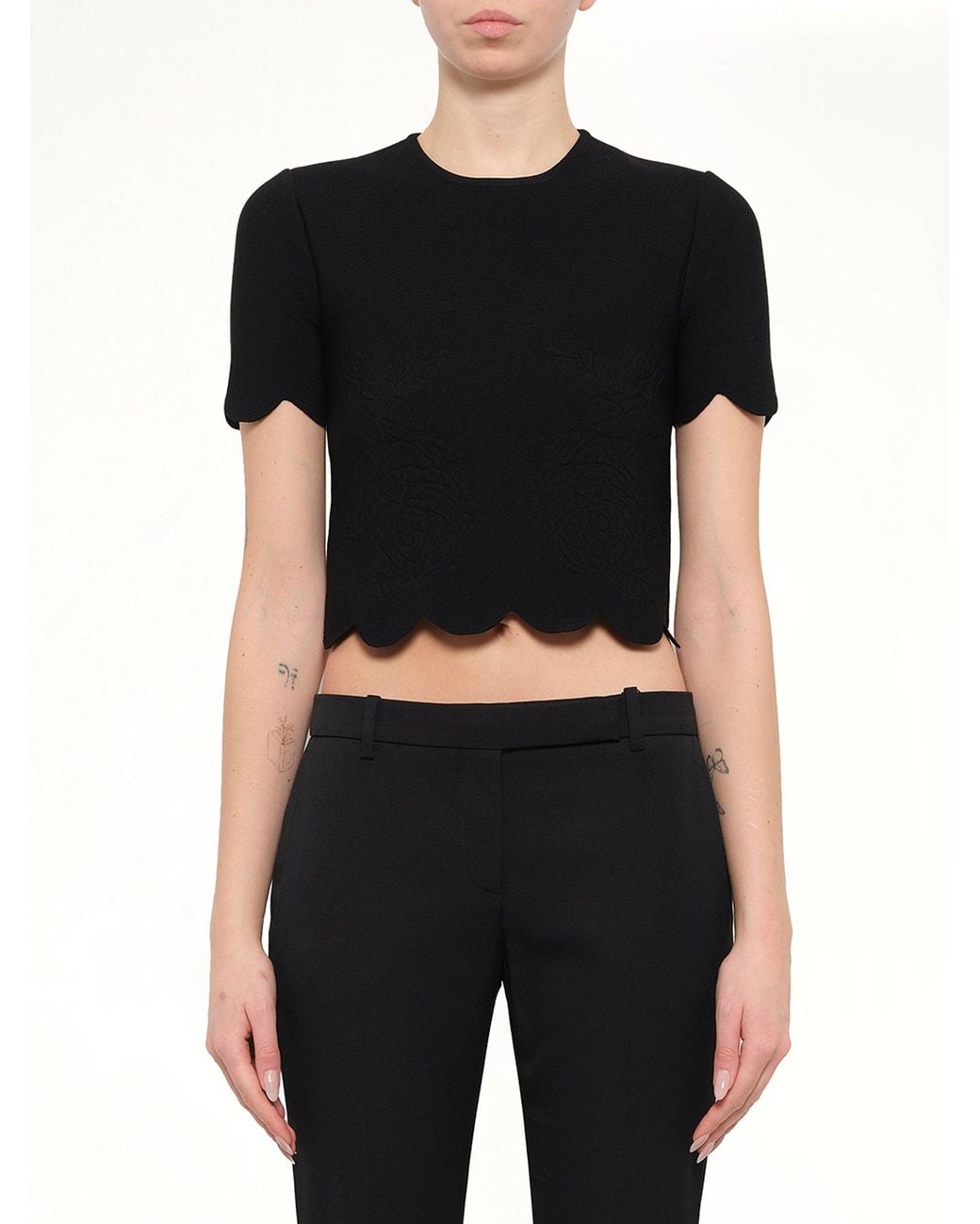 McQueen Black Embellished Rose Top