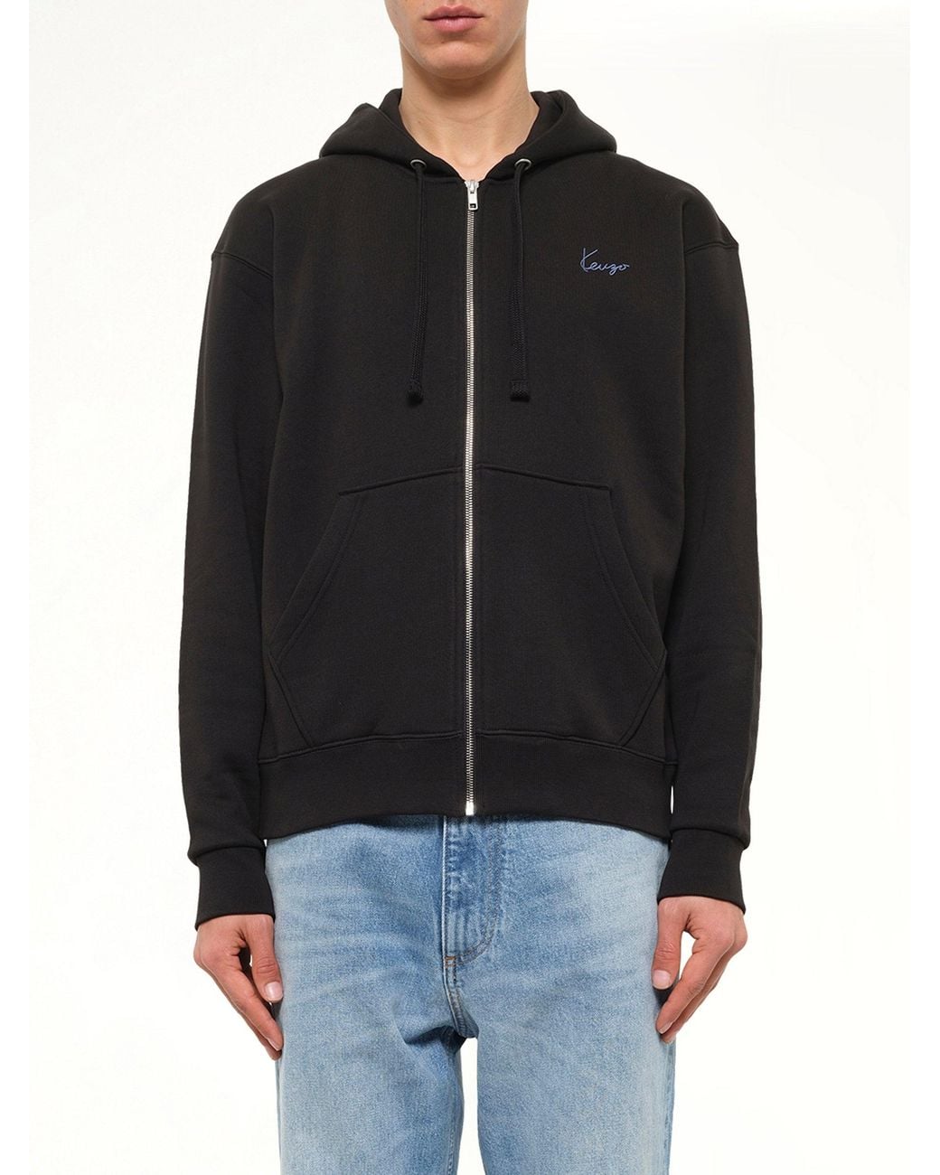 KENZO Black Signature Classic Zip Up Hoodie for men