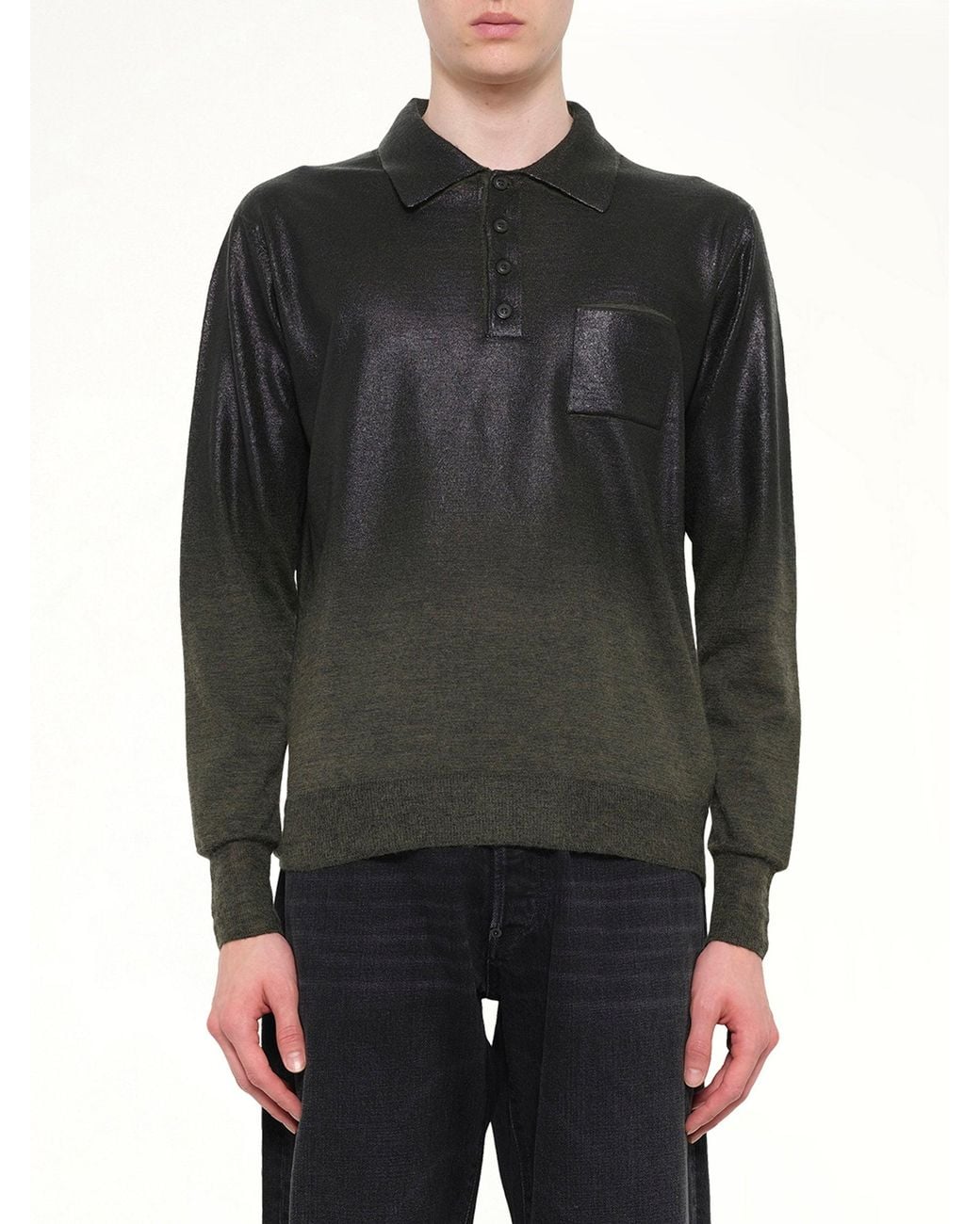 Maison Margiela Black Coated Knit Polo for men