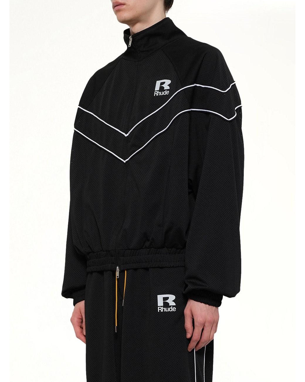 Rhude Black Mesh Piping Raglan Track Jacket for men