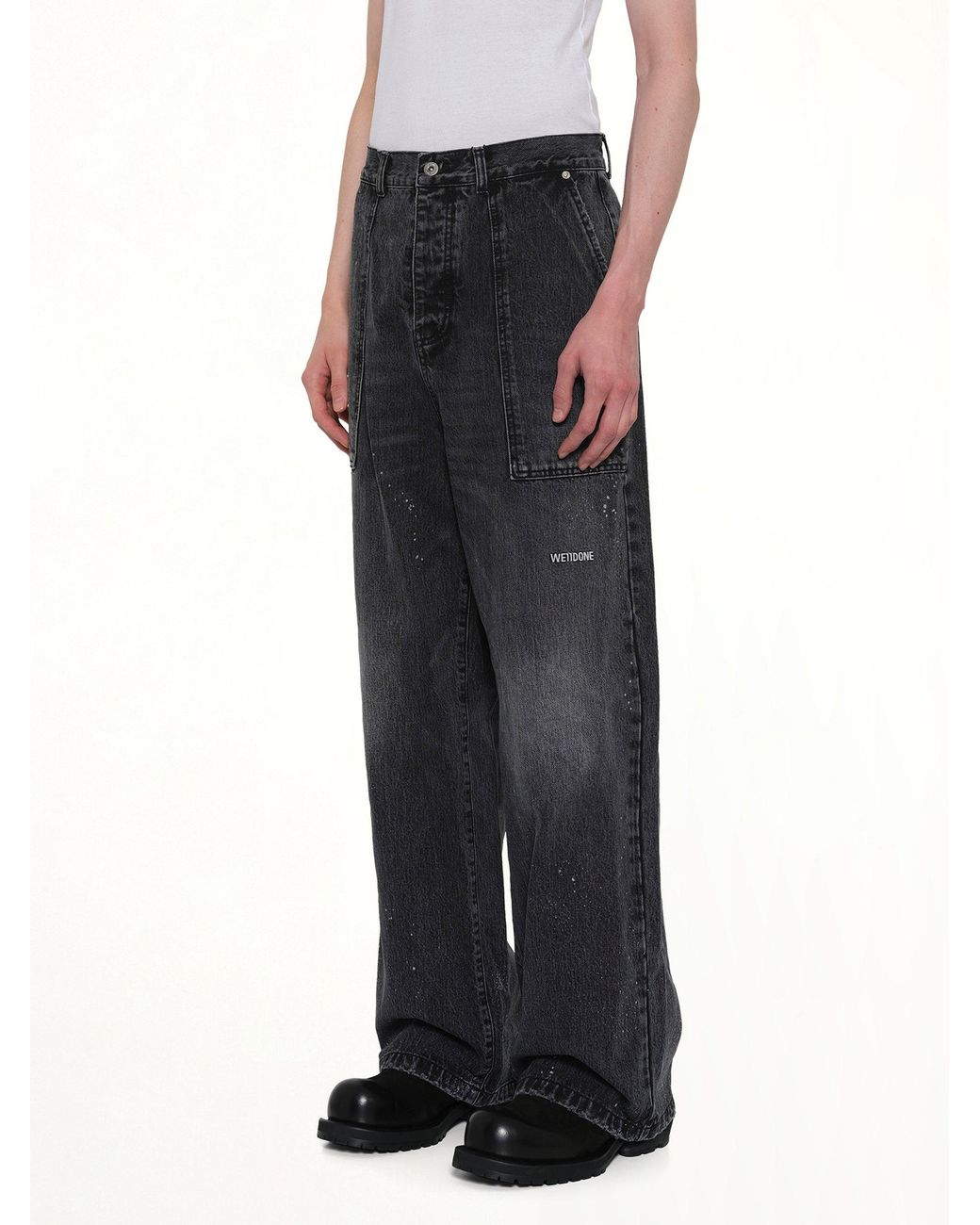 we11done Black Distressed Cargo Jeans for men