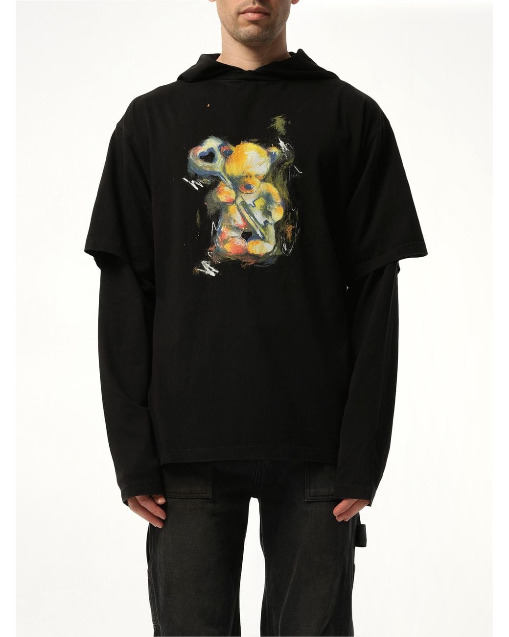 we11done Black Teddy Bear With Key Hoodie for men