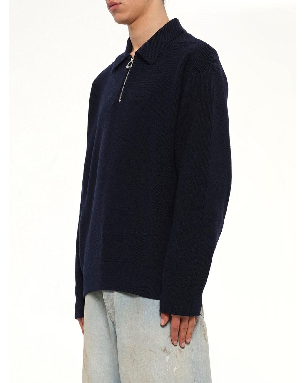 Wooyoungmi Blue Wool Zip Sweater for men