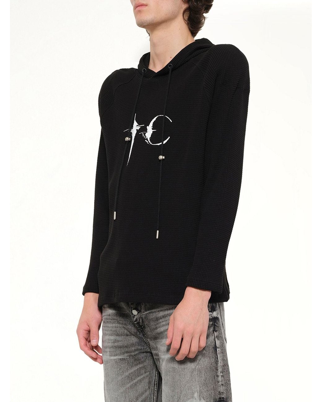 THUG CLUB Black Bulk Shoulder Waffle Hoodie for men