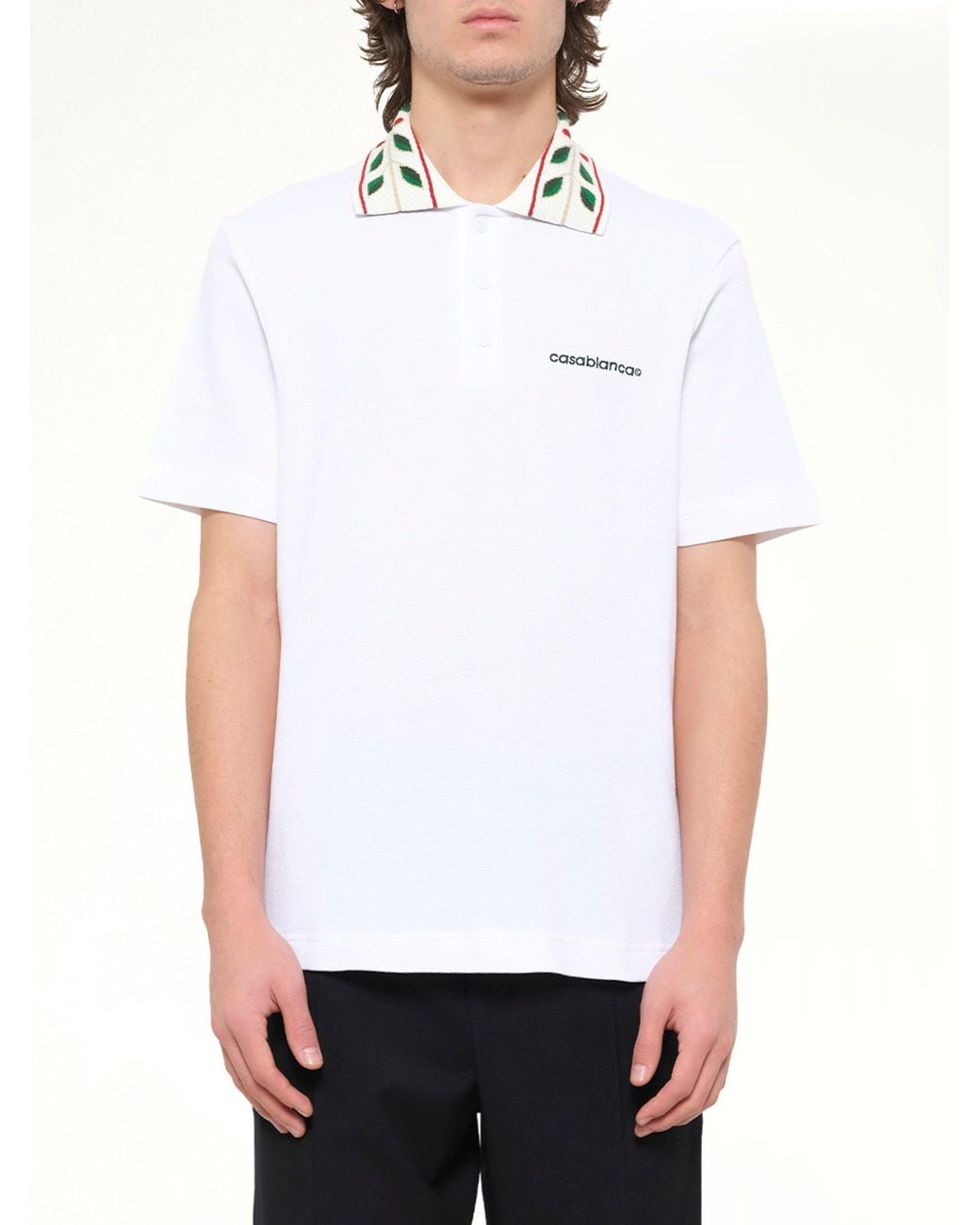 Casablanca White Textured Laurel Pique Polo for men