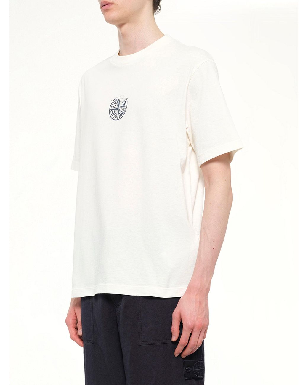Stone Island White 2100001 Cotton Compass Print T-Shirt for men