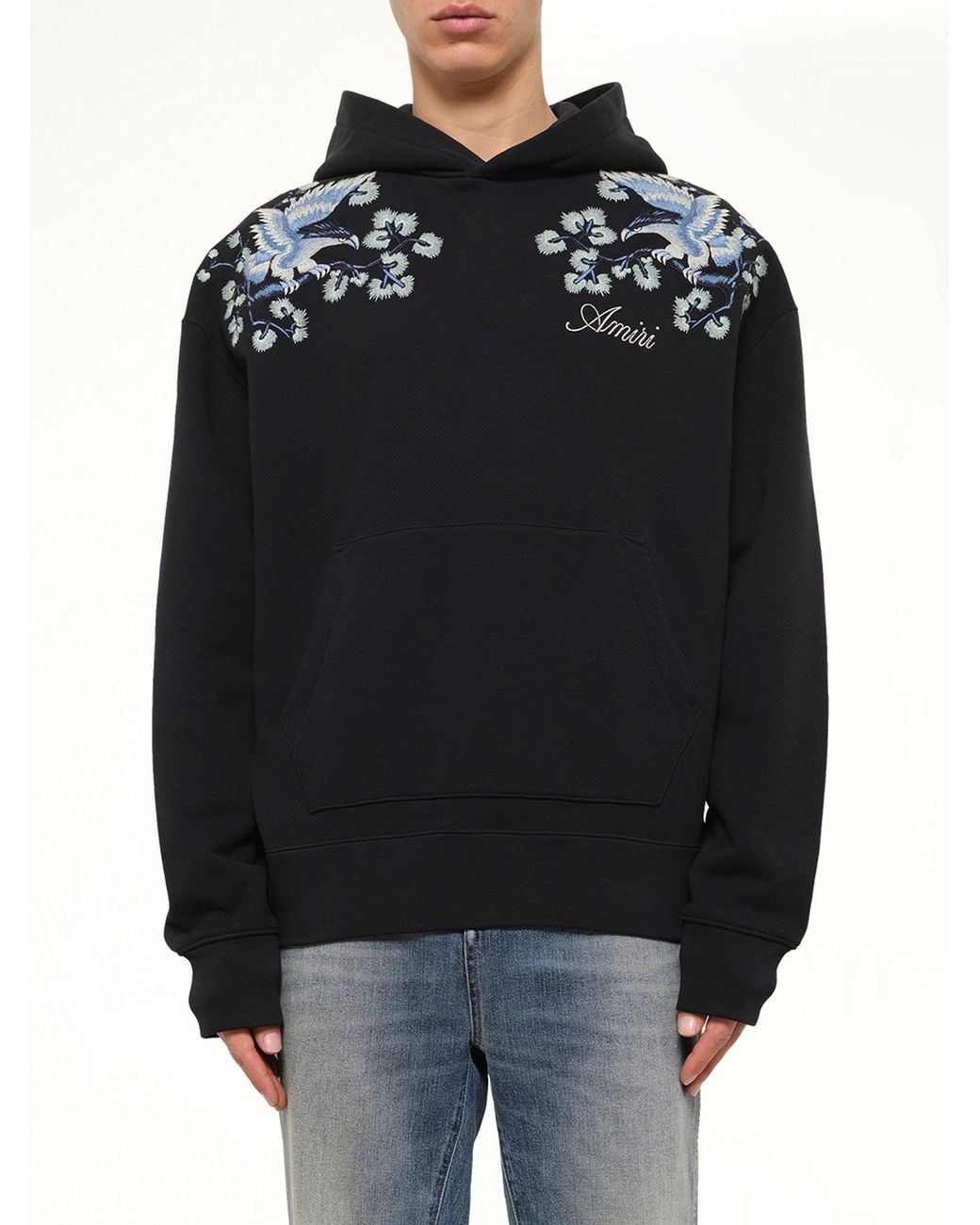 Amiri Black Floral Embroidered Hoodie for men