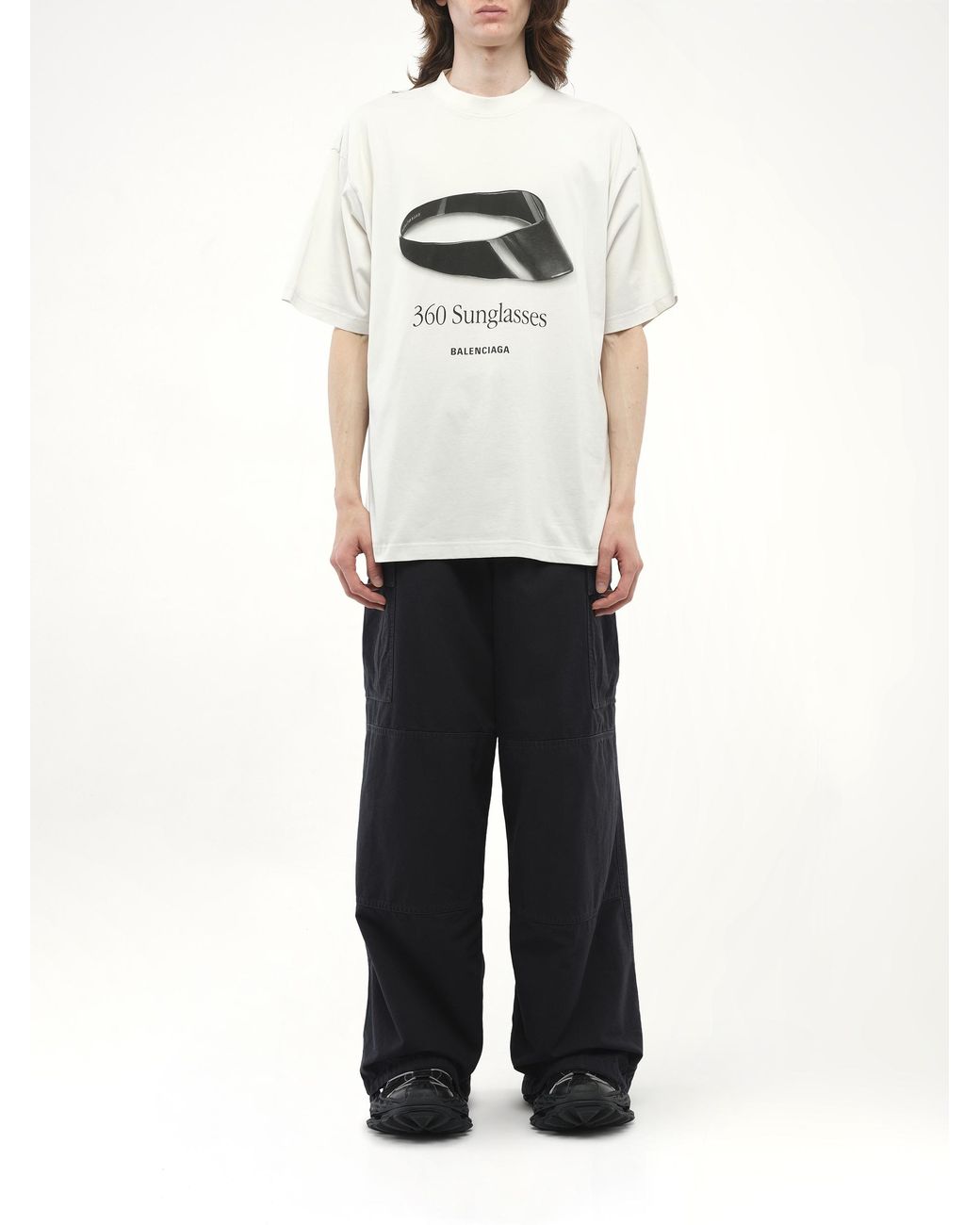 送料込+BALENCIAGA+ 360 Sunglasses Tシャツ ミディアムフィット Men's 360 Sunglasses T-shirt Medium Fit in Dirty White