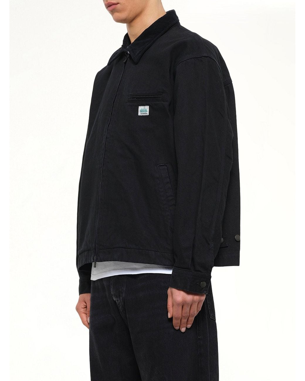 vowels Black Garment Dyed Zip Up Jacket for men