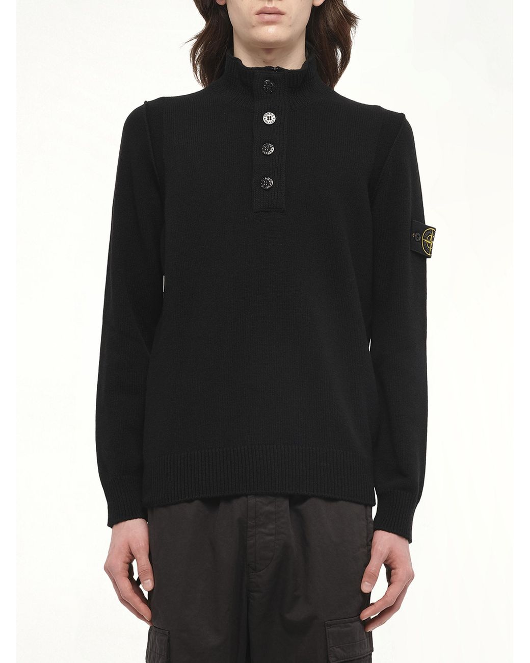 Stone Island Black 5100040 Lambswool Half-Zip Sweater for men