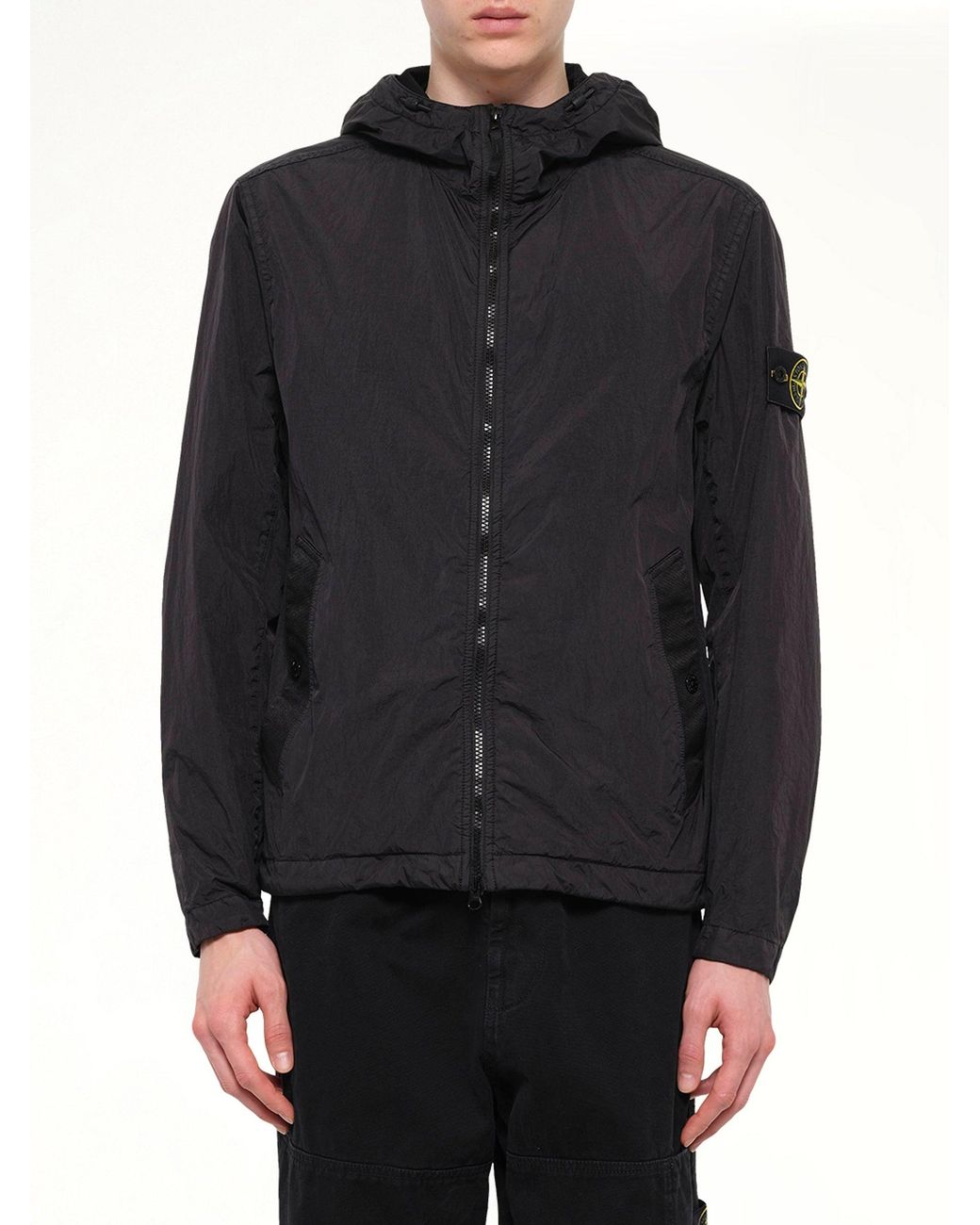 Stone Island Black 4100001 Crinkle Reps Hooded Jacket for men